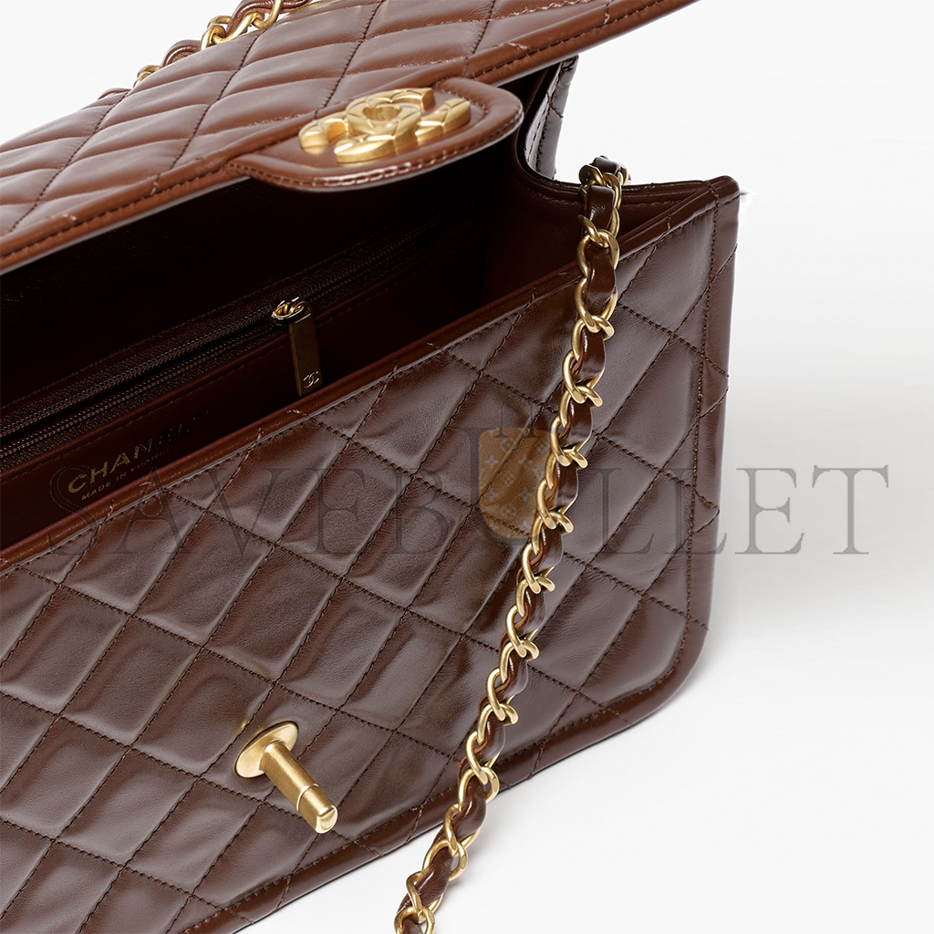 Ch*el shiny crumpled calfskin & gold-tone metal large flap bag as5145 (28*20*7cm)